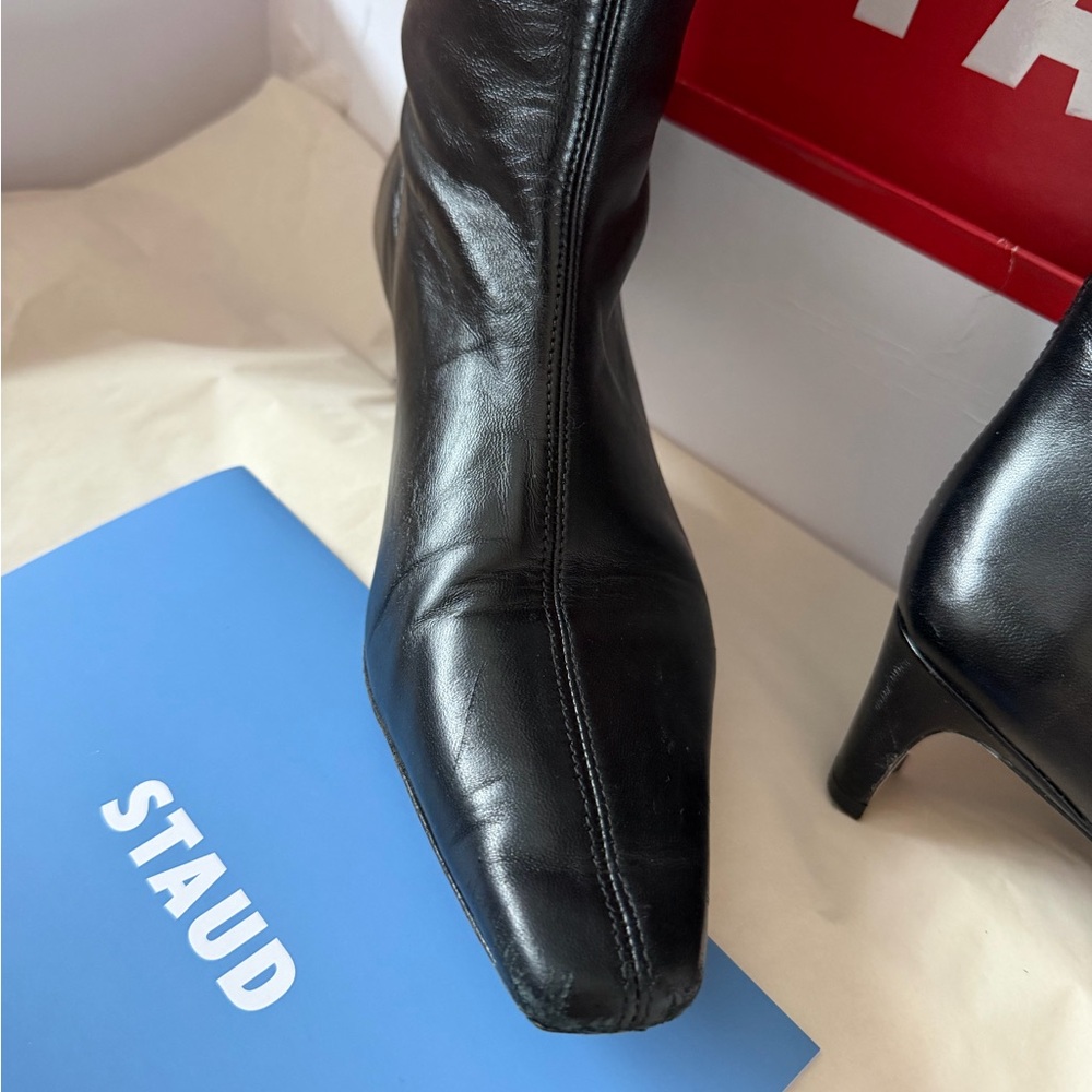 STAUD Wally Black Leather Knee-High Boots - Picture 12 of 15